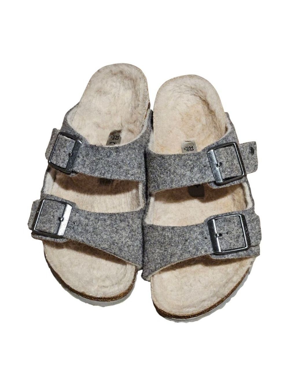 Kids' Birkenstock Grey Beige Shearling Lined Sandals US 2 (Little Girl) - Picture 3 of 15